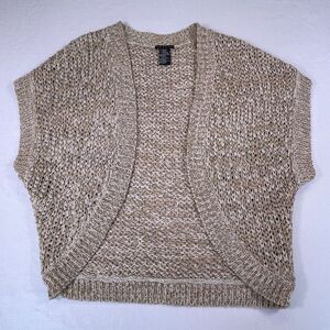 Theory Beige Metallic Thread Knit Open Front Cardigan Shrug Sweater One Size